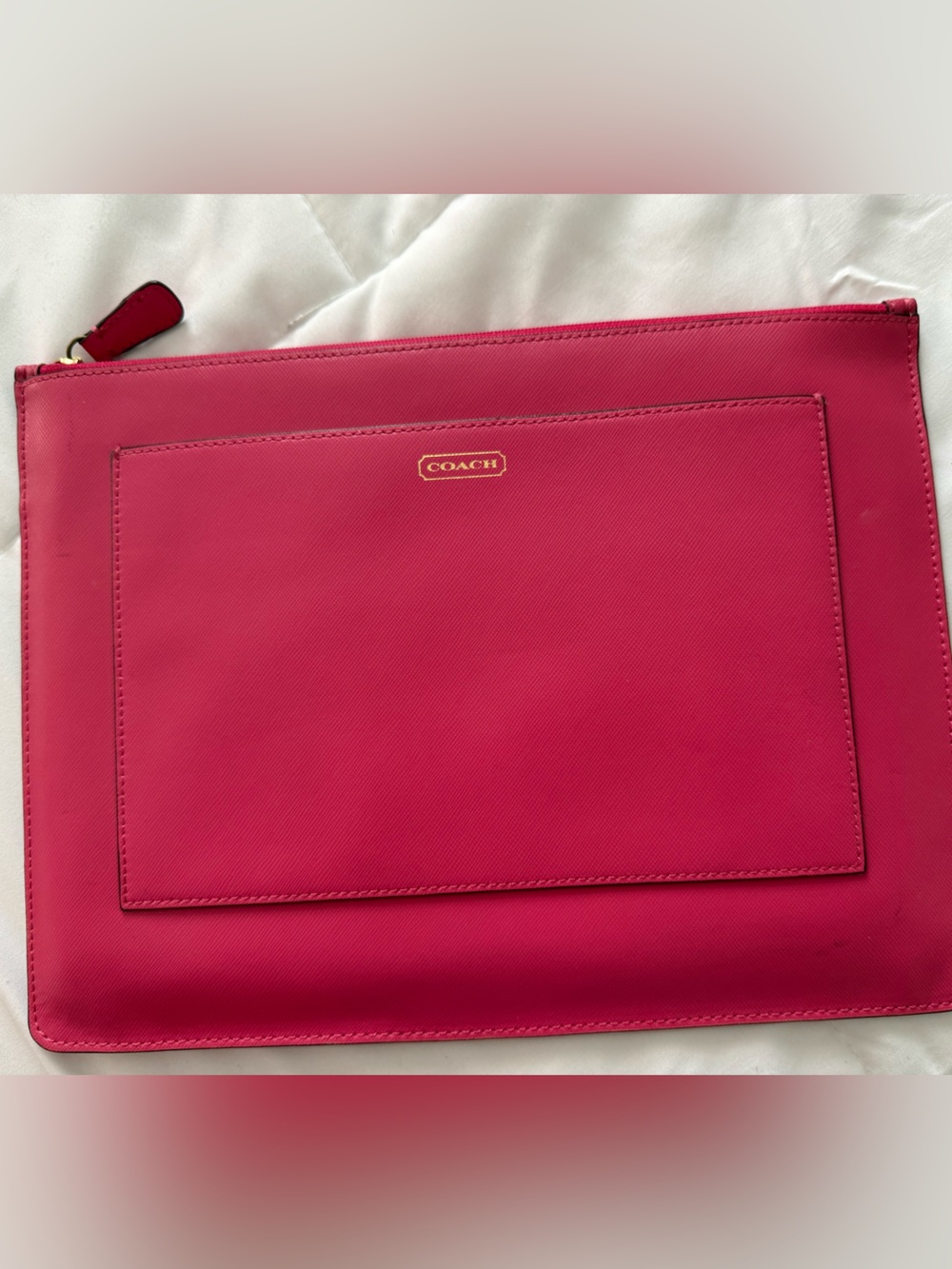 Coach Hot Pink Leather Tablet Sleeve with Front Pocket